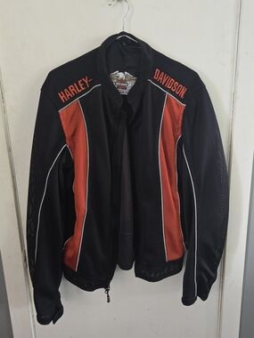 Vintage Harley-Davidson Black and Orange Mesh Riding Jacket